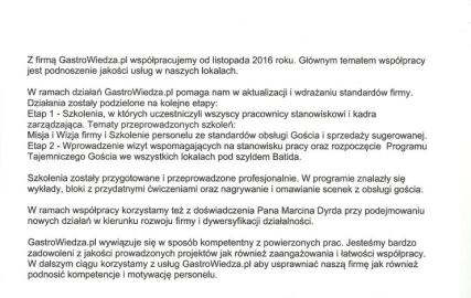 Referencje Batida dla GastroWiedza.pl